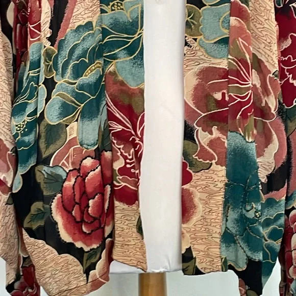 Chico's Kimono Jacket Vintage Floral Jewel Tones Some Flowers Beaded Cardigan S… - Picture 4 of 13